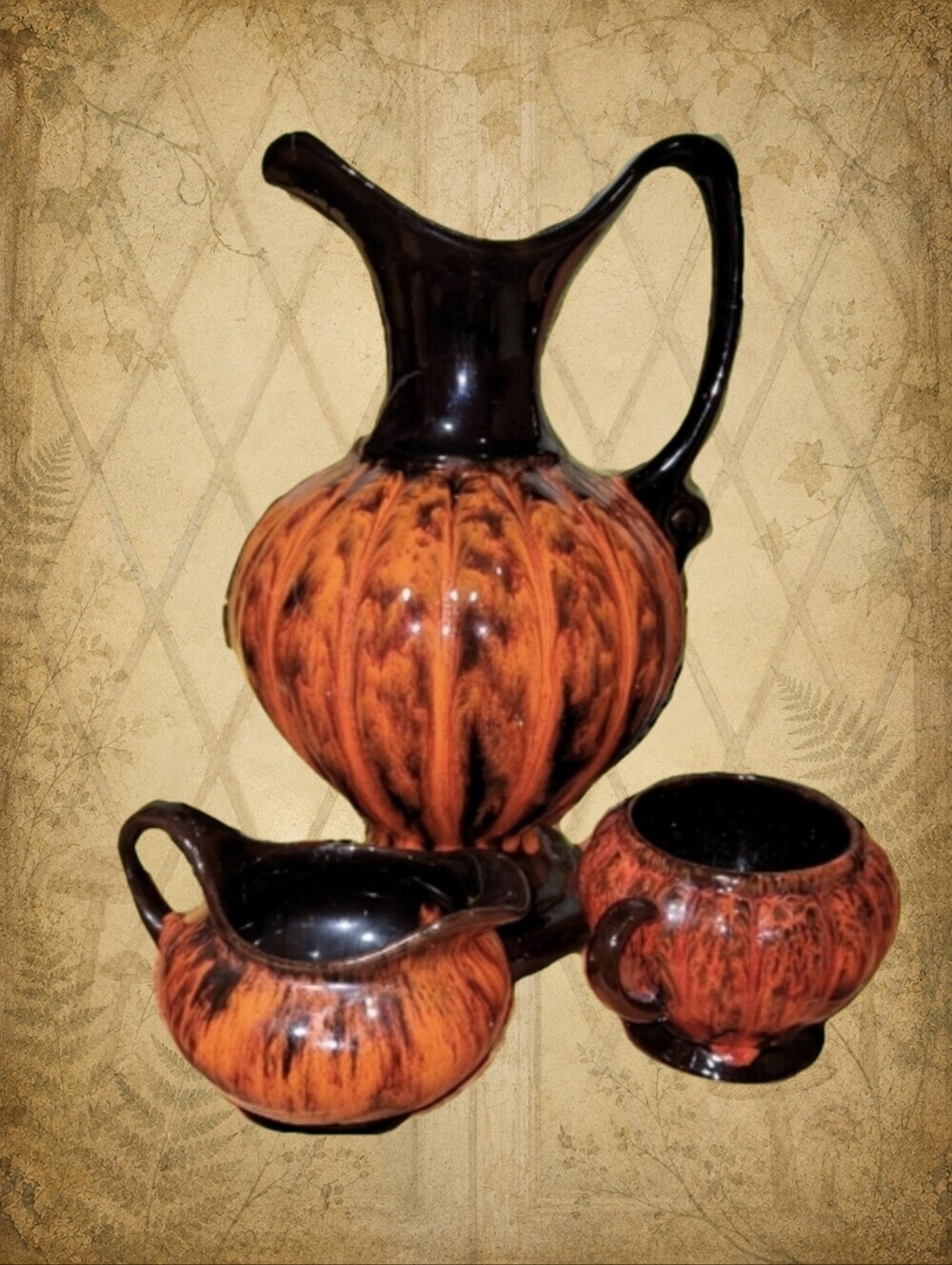 Hearth Happenings 🏡🧚‍♂️ EVANGELINE Drip Glaze Pottery Creamer Sugar & Pitcher
